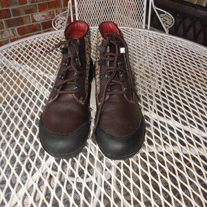 COACH Brown Leather & Canvas Logo Ankle "Dyanne" Boots Size 6